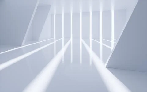 White abstract geometric architecture, Interior geometry scene, 3d rendering. Stock Illustration