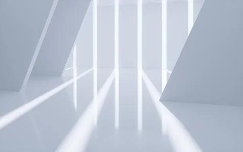 White abstract geometric architecture, Interior geometry scene, 3d rendering. Ilustración de archivo