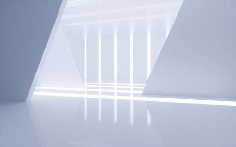 White abstract geometric architecture, Interior geometry scene, 3d rendering. Ilustración de archivo