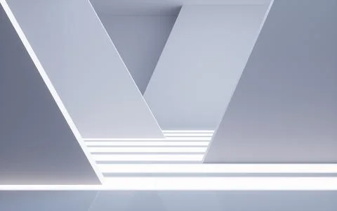 White abstract geometric architecture, Interior geometry scene, 3d rendering. Ilustración de archivo