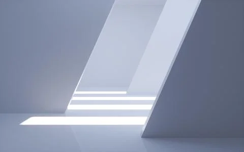 White abstract geometric architecture, Interior geometry scene, 3d rendering. Ilustración de archivo