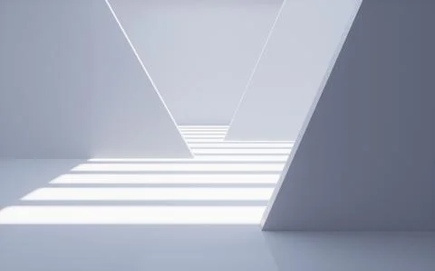White abstract geometric architecture, Interior geometry scene, 3d rendering. Ilustración de archivo