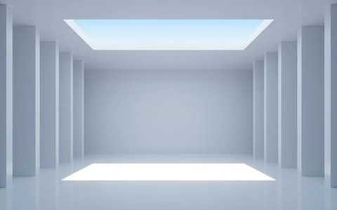 White abstract geometric architecture, Interior geometry scene, 3d rendering. Ilustración de archivo