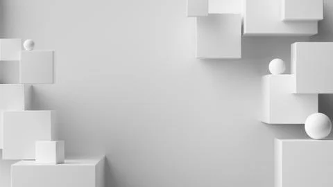 White abstract geometric background. 3d rendering cubic minimal composition f Stock Illustration