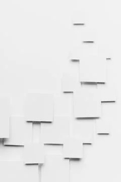 White abstract geometric background with curved flow of flying paper squares  Stock Illustration