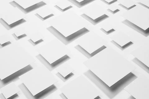 White abstract geometric background with fly rhombuses in bright light with s Stock Photos
