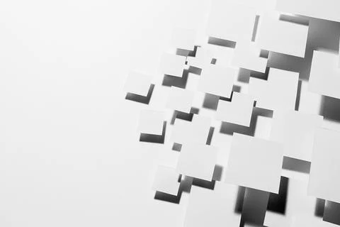 White abstract geometric background with fly rhombuses in hard light with dar Stock Photos