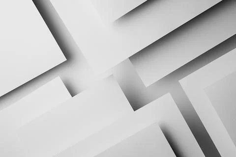 White abstract geometric background with fly white surfaces as monochrome sty Stock Photos
