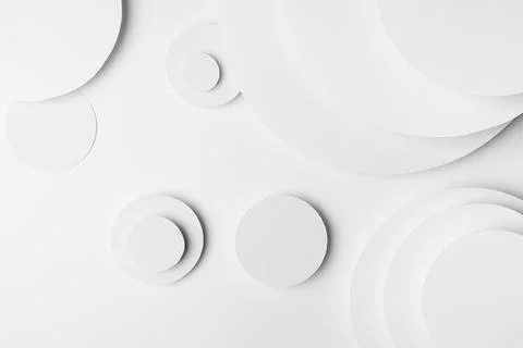 White abstract geometric background with fly soft light white circles and sem Foto stock