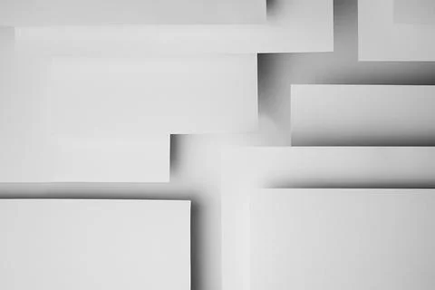 White abstract geometric background with fly white surfaces as monochrome sty Foto stock