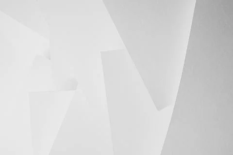 White abstract geometric background with soft light paper sheets fly as space Foto stock
