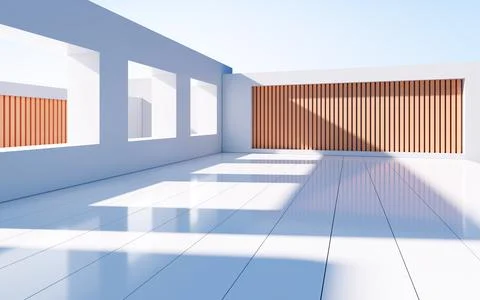 White abstract geometric construction, empty outdoor architecture scene, 3d r Stock Illustration