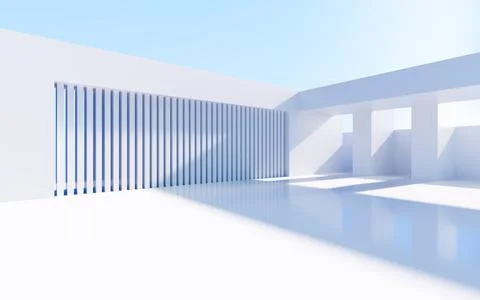 White abstract geometric construction, empty outdoor architecture scene, 3d r Stock Illustration