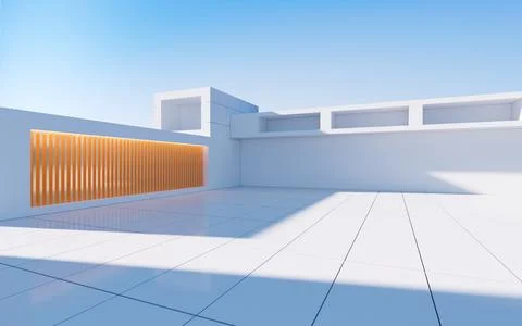 White abstract geometric construction, empty outdoor architecture scene, 3d r Stock Illustration
