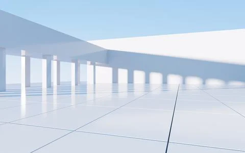 White abstract geometric construction, empty outdoor architecture scene, 3d r Illustrazione stock