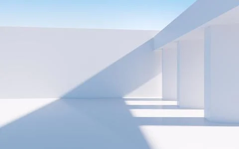 White abstract geometric construction, empty outdoor architecture scene, 3d r Illustrazione stock