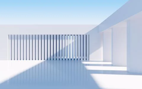 White abstract geometric construction, empty outdoor architecture scene, 3d r Stock Illustration