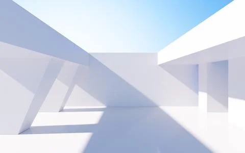 White abstract geometric construction, empty outdoor architecture scene, 3d r 库存插图