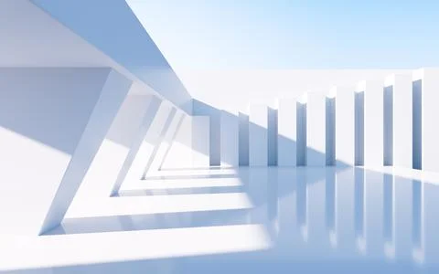 White abstract geometric construction, empty outdoor architecture scene, 3d r Stock Illustration