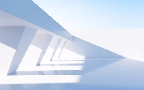 White abstract geometric construction, empty outdoor architecture scene, 3d r Stock Illustration