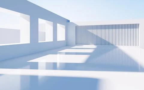 White abstract geometric construction, empty outdoor architecture scene, 3d r Stock Illustration