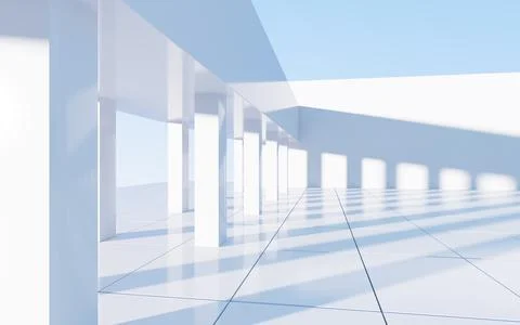 White abstract geometric construction, empty outdoor architecture scene, 3d r Illustrazione stock