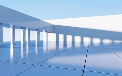 White abstract geometric construction, empty outdoor architecture scene, 3d r Stock Illustration