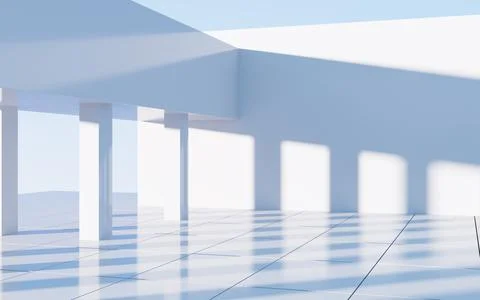 White abstract geometric construction, empty outdoor architecture scene, 3d r Stock Illustration
