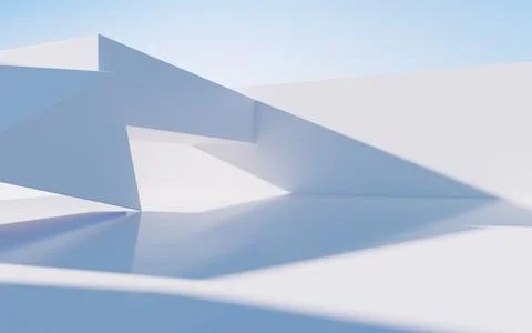 White abstract geometric construction, empty outdoor architecture scene, 3d r Stock Illustration