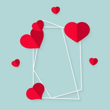 White abstract geometric frame red heart vector Stock Illustration