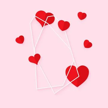White abstract geometric frame red heart vector Stock Illustration