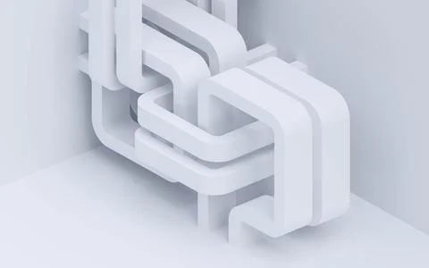 White abstract geometric shape background 3d render illustration Stock Illustration