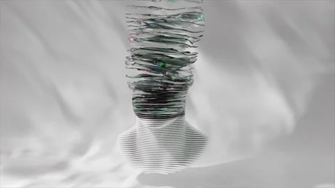 White abstract head dynamically transforming, glitching while revealing layered Stock Footage 306458326