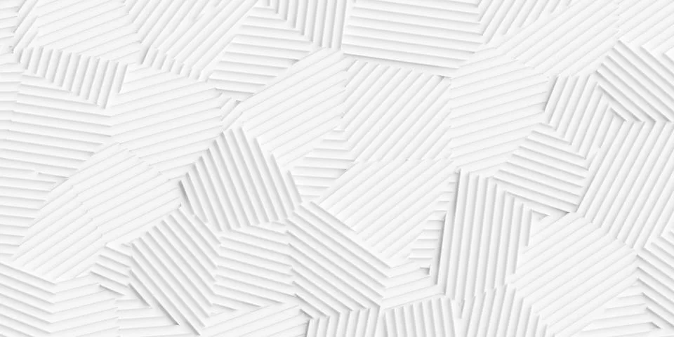 White abstract irregular geometric polygons filled with random line pattern.. Illustrazione stock