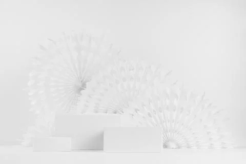 White abstract modern simple scene with set of rectangle podiums mockup for p Stock Photos