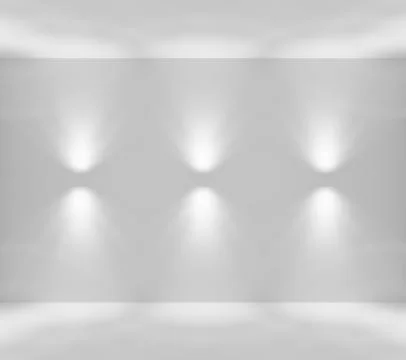 White abstract room wall, floor and ceiling with lamps spotlights Stock Illustration
