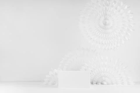 White abstract scene mockup with rectangle podium for showing and presentatio Stock Photos