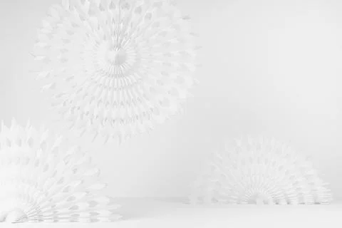 White abstract scene in simple oriental minimalistic style with round asian c Stock Photos