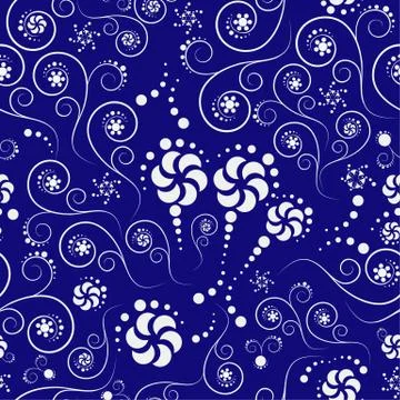 White abstract seamless pattern of flowers and spirals Stock Illustration