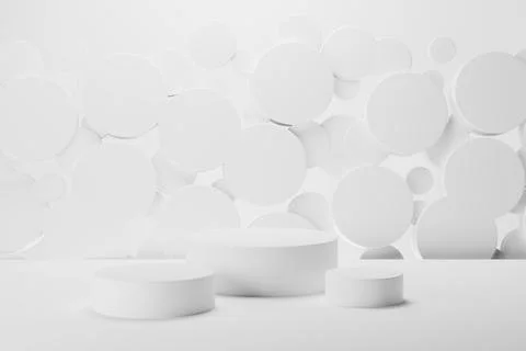 White abstract stage mockup - three round podiums for presentation cosmetic p Stock Illustration