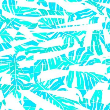 White abstract surf pattern with palm leaf seamless pattern Stock Illustration