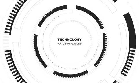 White abstract tech digital data background with black circular structure and Stockillustratie