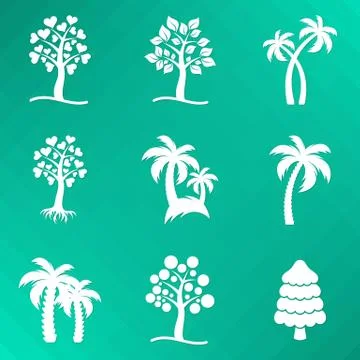 White abstract vector tree icons Illustrazione stock