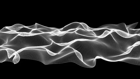 White abstract waves on black background - surface made of lines Stock Footage