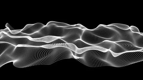 White abstract waves on black background - shape made of dots Stock Illustration