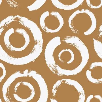 White abstract zen circle brush strokes painting seamless pattern illustratio Stock Illustration