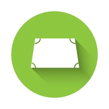White Acute trapezoid shape icon isolated with long shadow. Green circle button Stock Illustration