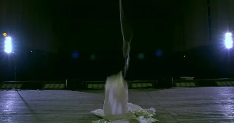 White aerial silk down on the floor. Finish exercise Video stock 76084018