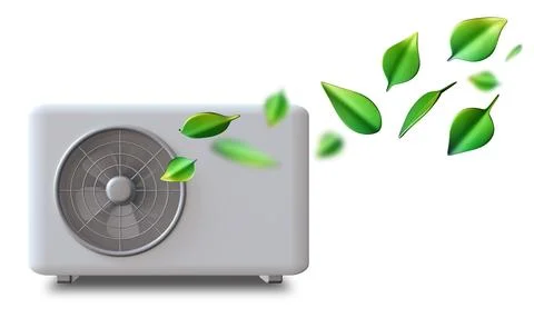 White air source heat pump features a sleek and modern design, highlighting i Stock Illustration