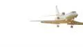 White airplane flies through sun rays, bright aircraft in air HD Footage
